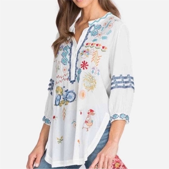 Johnny Was Tops - Johnny Was 100% silk embroidered blouse NEW